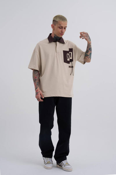 Beige CONTRAST POCKET POLO