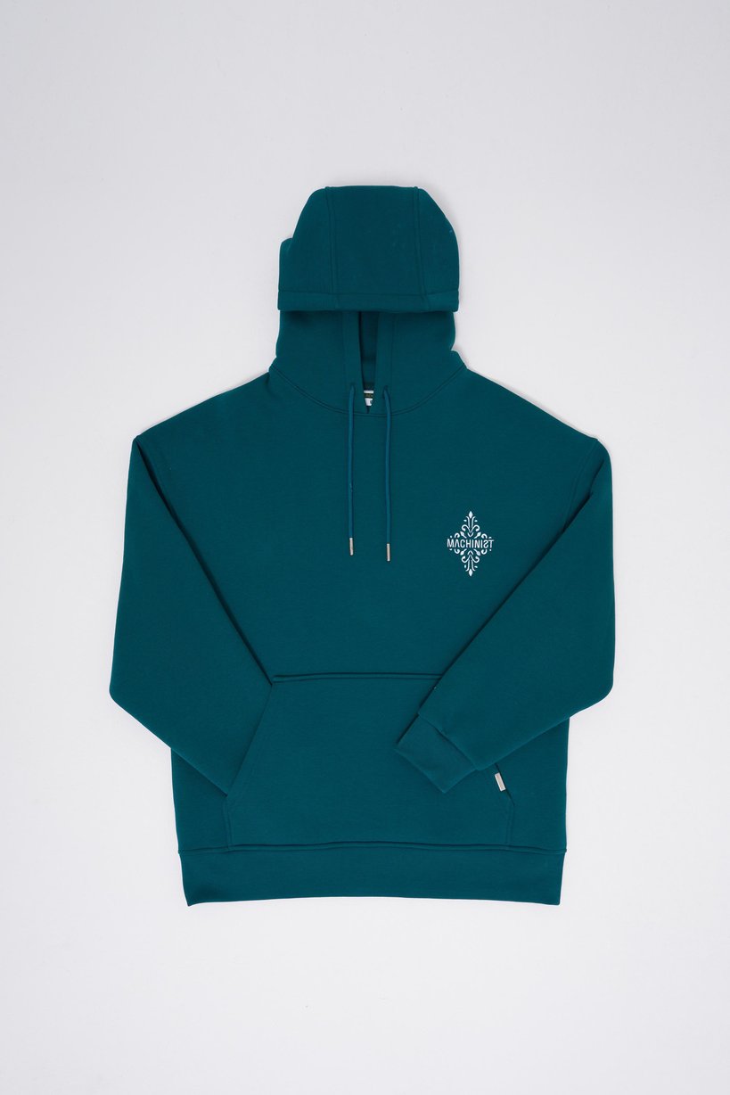 Men's Patchwork Embroidered Petrol Green Hoodie